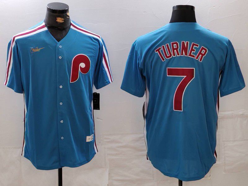 Men Philadelphia Phillies #7 Turner Blue Throwback 2024 Nike MLB Jersey style 1